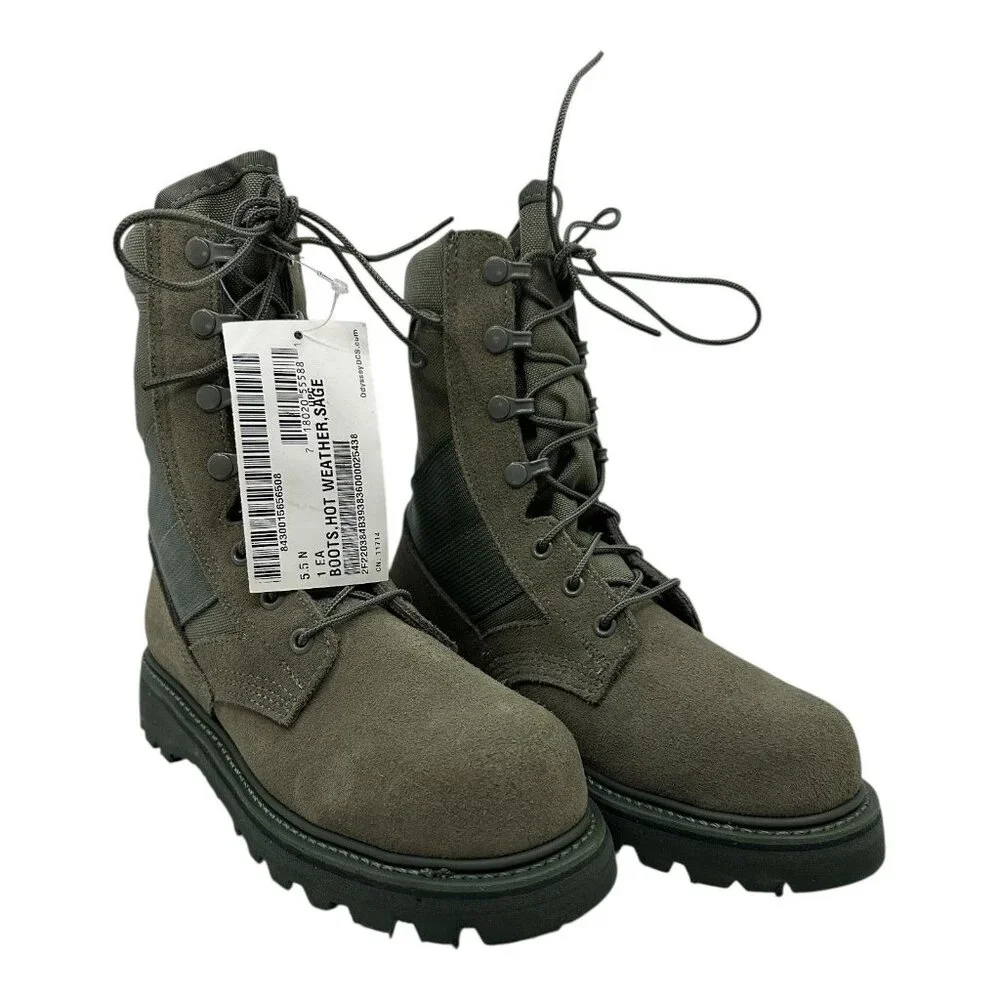 Military Combat Boots 5.5 N Sage Leather & Man-Made Materials Vibram‎ Sole  USA